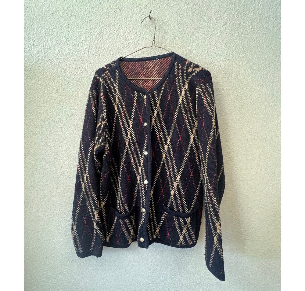 Vintage 80s argyle cardigan sweater size M